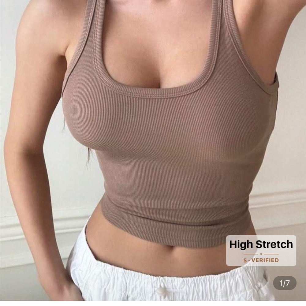 Brown Ribbed Tank Top